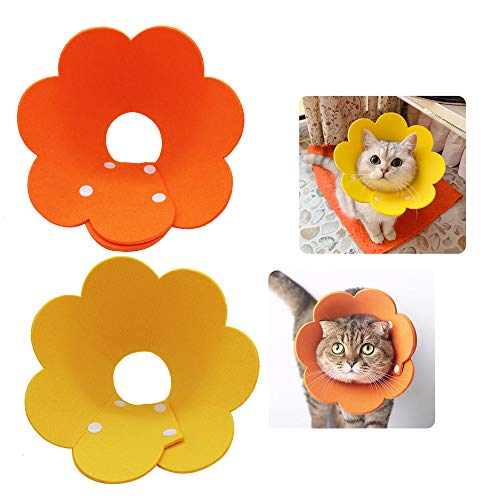 Adjustable Cat Recovery Collar - Cute Flower Neck Cat Cones After Surgery, Set of 2, Surgery Recovery Elizabethan Collars for Kitten and Cats S Size (2 pcs)