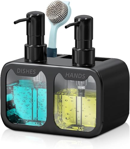 Bingobang Soap Dispenser, Refillable Wash Hand Liquid, Dish Detergent, Shampoo Lotion Bottle with Pump Head and Label, Ideal for Kitchen & Bathroom Sink or Shower (Black, 2 x 350ml)