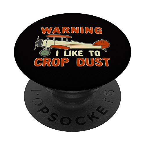 Warning I Like To Crop Dust Funny Airplane Design PopSockets PopGrip - Support et Grip pour Smartphone/Tablette avec un Top Interchangeable