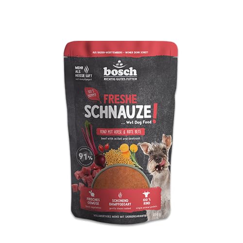 Bosch Freshe pysk, wołowina z prosem i burakami, 1 x 250 g, delikatna karma dla psów, pełnowartościowa mieszanka paszowa pełnoporcjowa o wysokiej zawartości mięsa, 250 g karmy dla psów