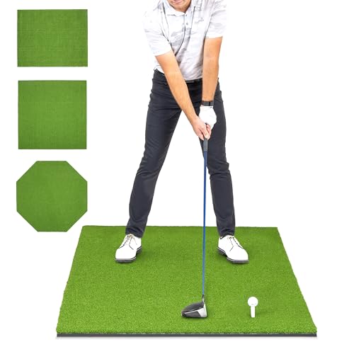 GoSports Golf Hitting Mat - PRO 5 x 3 ft - 5 mm Artificial Turf Training Mat for Indoor/Outdoor Swing Practice, Includes 3 Rubber Tees