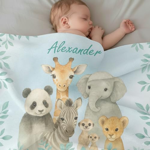 Image of Personalized Baby Blanket with Name, Custom Name Blanket for Kids Soft Flanne Blankets in Easter Personalized Baby Gifts for Infant Newborn Shower (Cyan)