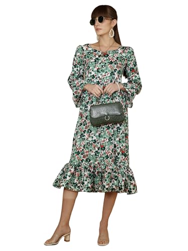 Image of Sheetal Associates Women's Casual Flared Sleeve Crepe Floral Fit and Flare Dress