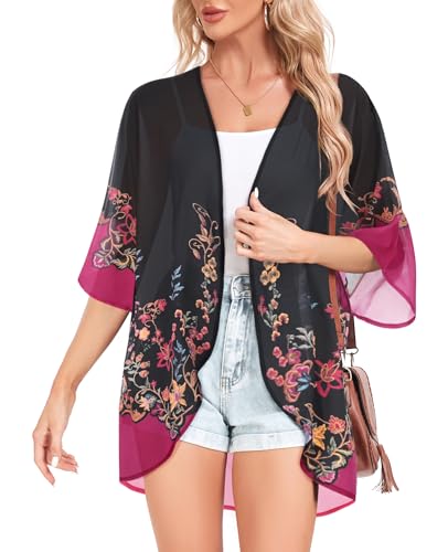 Image of Women Kimono Cardigans Casual Summer Tops Cover up Open Front Floral Print Resort Wear 2026