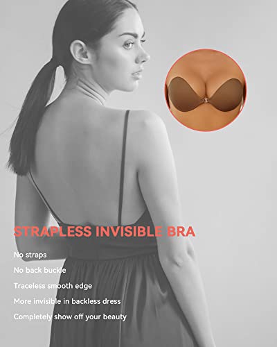 Loxoto Adhesive Bra Strapless Sticky Bra Invisible Silicone Stick Bra For Backless Dresses With Nipple Covers(Brown,C) #TOP3