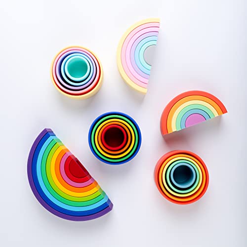 Blue Ginkgo Silicone Rainbow Stacker - Montessori Nesting Puzzle | Kids And Toddler | Stacking Sensory Toys - 10 Layers (Vibrant) #TOP7