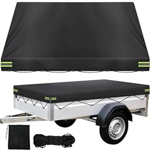 LINSOCLE Anhänger Plane 214x122x13 cm, Abdeckplane für Anhänger,420D Oxford Material Wasserfest Winddichte Sonnenschutz Reißfeste Anhängerplane für Viele PKW 750kg Hänger Autoanhänger