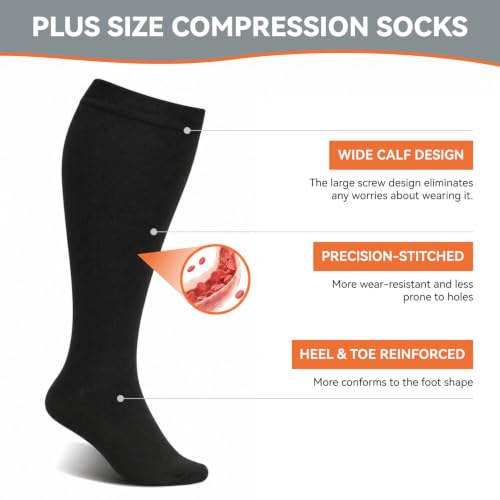 Image of Plus Size Compression Socks: Wide Calf for Women Men 20-30 mmHg