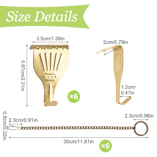 Image of Picture Hanging Kit 6Pcs Picture Rail Hooks with 6Pcs Chains Metal Rail Hanging Hooks Picture Display Hanging System for Wall Picture, Exhibition (Gold /Bronze)