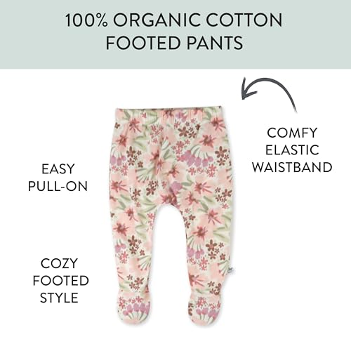 Image of HonestBaby Baby 3-Pack Footed Pants Roomy Fit Pull on Bottoms 100% Organic Cotton for Infant Baby Boys, Girls, Unisex