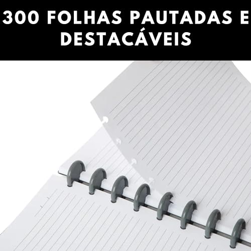 KIT 3 Refil Caderno 11 Discos Tipo Inteligente Grande Pautado 90g Compatível 200x275mm 300 Folhas