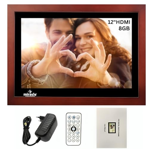 Image of Miracle Digital 12'' HDMI Wooden Hi-Def Digital Photo Frame Premium Mirror Finish,Remote SlideShow,Video Audio,Built in 8GB Memory & 2GB RAM (Dark)