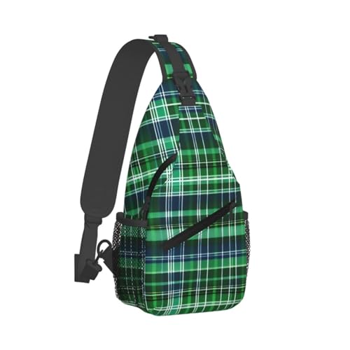 Bolso bandolera con estampado tartán azul y verde miniatura 2
