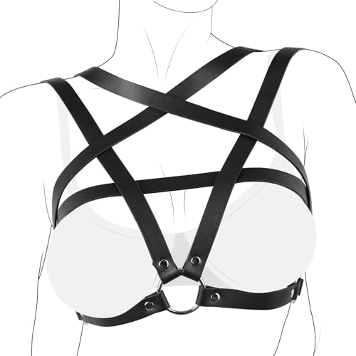 BDSM Bondage Sex Fesseln Sexspielzeug für Paare, Verstellbar Brust Fesseln für Frau Sexy Harness, Pentagramm Sexy Damen Leder Bh, bdsms Spielzeug Extrem für Frauen