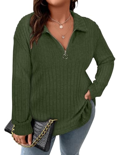 Tanst Sky Womens Plus Size Knit Sweater Long Sleeve Lapel Zip V Neck Tops Lightweight Solid Color Blouses XL-5XL