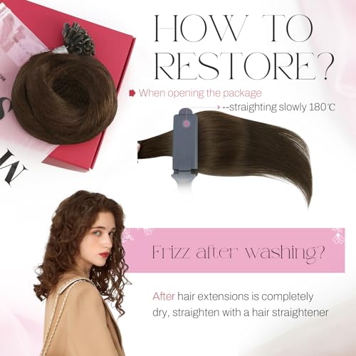 Image of Moresoo K Tip Hair Extensions Real Human Hair, Medium Brown, 22 Inch | 50g 50 strands, pre-bonded keratin tips, natural brunette look, family events, long hairstyles