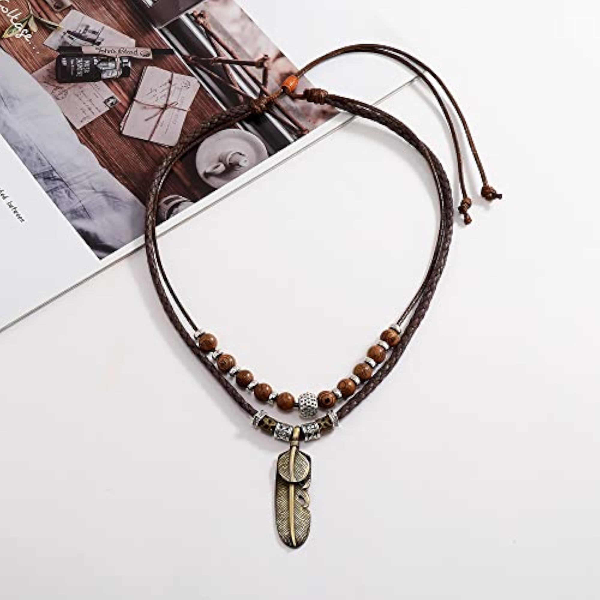 Men's Vintage Style Double Layers Braided Leather Tribal Necklace