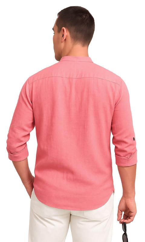 Image of DEEMOON Men's Cotton Blend Solid Regular Fit Full Sleeve Short Kurta | Men's Trendy Short Kurta