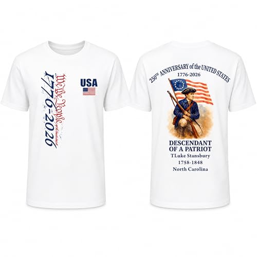 Ipplee Custom Descendant of a Patriot Shirt with Name, Personalized Revolutionary War Ancestor Tee for DAR SAR Members, USA 250th Anniversary 1776-2026 T-Shirt Sweatshirt Hoodie for Men Women