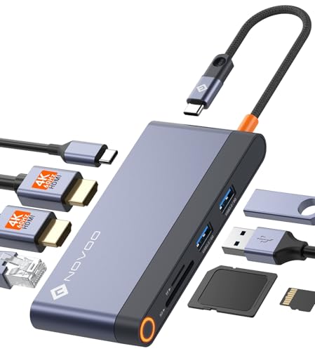 Dual Monitor Laptop Docking Station - 8 in 1 USB C Hub Multiport Adapter with 2 HDMI 4K 60Hz, 1Gbps...