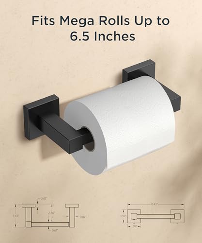 Image of FORIOUS Toilet Paper Holder Wall Mount, Stainless Steel Rustproof Double Post Pivoting Tissue Roll Holder for Bathroom, Commercial Toilet Paper Dispenser (Matte Black, Square)