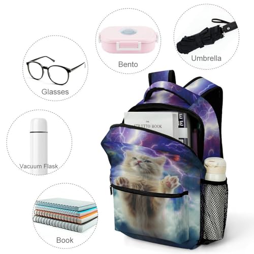 Cute Cat Universe Galaxy Backpack for Girls Boys Kids, Cat Bookbag Kitten Backpack for Kids Student & Travel Backpacks or Daily Use3