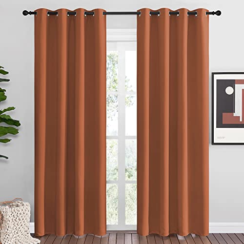Image of NICETOWN Halloween Insulated Curtains Blackout Draperies - Triple Weave Microfiber Home Thermal Insulated Solid Ring Top Blackout Curtains /Panels for Bedroom(Burnt Orange, Set of 2, 55 x 86 Inch)