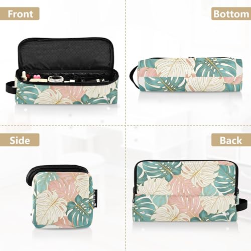 Bolsa para herramientas de cabello y tapete resistente al calor, gran capacidad, organizador para planchas, rizadores y más con diseño tropical Monstera Deliciosa rosa y verde para mujeres miniatura 5