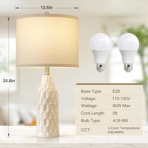 Luvkczc-248-Ceramic-Table-Lamps-Set-of-2-for-Nightstand-3-Color-TemperatureBulbs-Included-Bedside-Lamps-for-Living-Room-Bedroom-Home-Office-Table-Decor-White Luvkczc 248 Ceramic Table Lamps Set of 2 for Nightstand 3 Color TemperatureBulbs Included Bedside Lamps for Living Room Bedroom Home Office Table Decor White