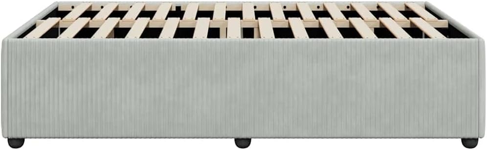 Light Grey Velvet Full Bed Frame with Sturdy slatted Platform Foundation, Durable Heavy-Duty Plywood Construction, Easy-Assembly Design