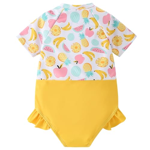 Image of AMIYAN Toddler Girls One-Piece Swimwear Short Sleeve Ruffle Swimsuit Zipper Rash Guard Bathing Suit for Little Girls 1-5Y