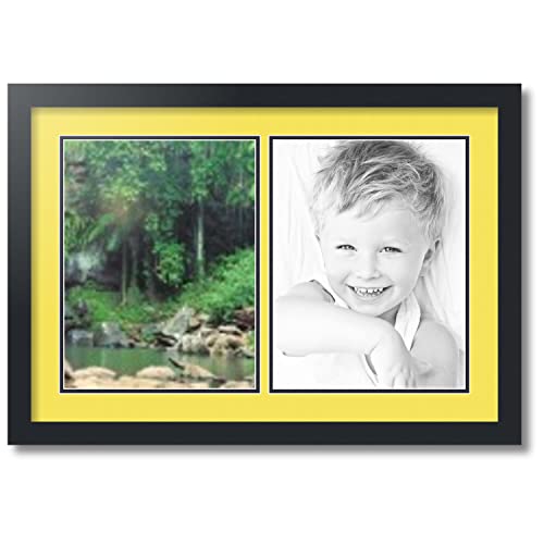 ArtToFrames Collage Photo Frame Double Mat with 2-10x13 inch Openings with Black Frame and Canary Top Mat