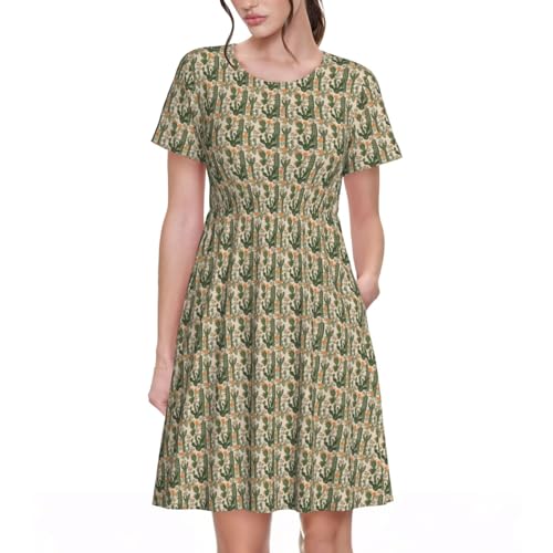 Robe à manches courtes imprimé cactus vert fluide et confortable