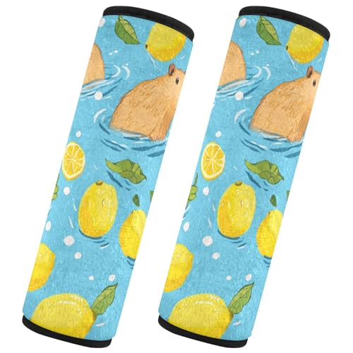 Seat Belt Covers 2 Pack Cute Capybaras Swimming Car Seat Strap Covers Super Soft Lemon Car Seat Neck Cover for Boys Girls Adults Babies S