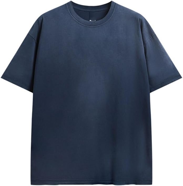 Retro Color Loose Short Sleeves Thin Outdoor Round Neck T-Shirt Breathable Fashion Versatile Cotton Vest(D,XX-Large)