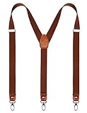 Alizeal Mens 1 Inch 3 Swivel Hooks Suspender with Leather Joint and Elastic Band-Coffee
