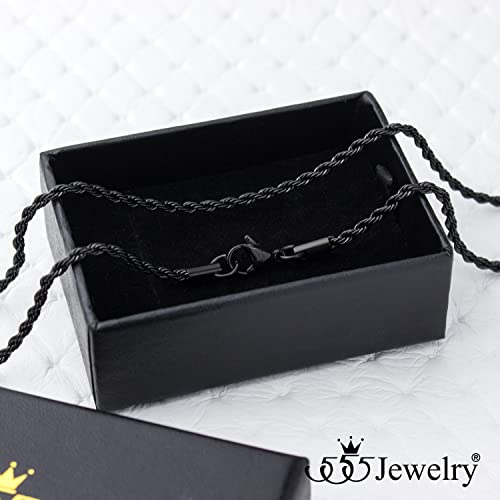555Jewelry Stainless Steel Black Necklace For Men | Black Necklaces For Women | Classic Twisted Black Rope Necklace For Women | Singapore Chain Link Jewelry | Black 22 Inches #TOP6