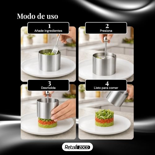 Miniatura 5 de Chefzoco Molde Para Platos Fríos, Molde De Prensa Circular, Molde Para Pasteles, Accesorio Circular Cocina, Utensilios E Cocina, Moldes Tartar, Acero Inoxidable, Diámetro 6 Cm X 5 Cm Altura