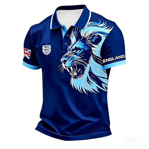 Image of Men's Polo Shirts Short Sleeve Cotton Collared Neck Button Down England Britain Football T Shirt Athletic Stretch Breathable Lightweight Outdoor Sports Polo Shirts Plus Size,Blue,3XL