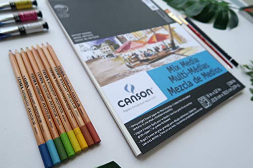 Canson Caderno de arte Mix Media, papel francês pesado, dupla face, textura fina e média, encadernaç