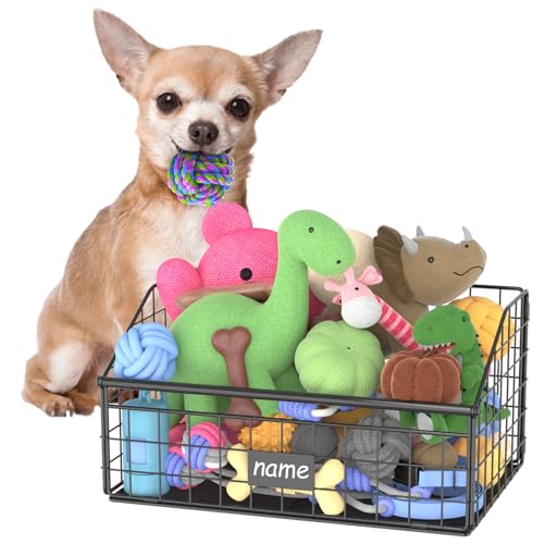 Kaiferty Indestructible Dog Toy basket, Small Toy Box for Dogs, Pet Toy Bin Dog Metal Basket for Toys, Dog Toy Storage, Dog Storage Organizer, Cat Dog Toy Box for Living Room Area(Black)