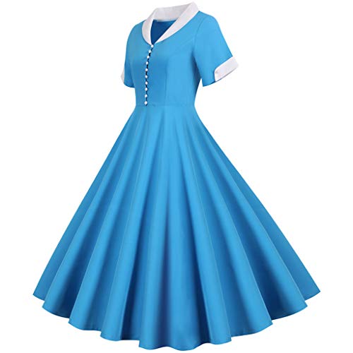 Qixiu Robe rétro années 1950 à manches courtes vintage swing pour femme Robe d'été décontractée robe pull gothique robe de fête, bleu ciel, L QIXIU0520FTF4SC3y Cover