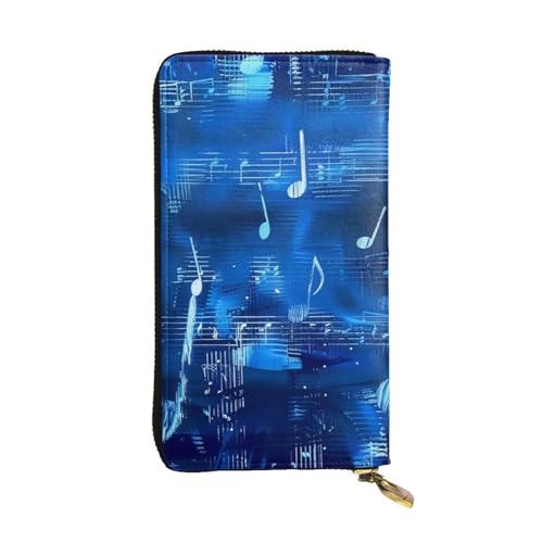 Blue Musical Notes Printed Long Wallet for Women Men Cute PU Leather Wallet with Coin Purse and Credit Card Holder