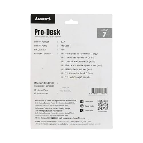 Image of Luxor Pro-Desk Set of 7 Assorted Combo | Perfect for Home and Office | Essential Stationery Item Kit | Writing tools | Office writing supplies
