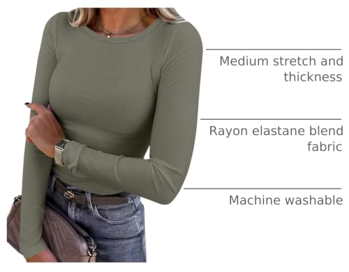 Image of ANRABESS Women Long Sleeve Shirts Rib Knit Slim Fit Tops Basic Tee Spring Outfits Casual T-Shirt Underscrubs Layer Clothes