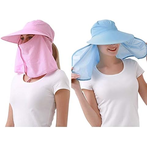 JDkilp Outdoor Wide-brimmed Ladies Sun Hat,Sun Shade Hat With Detachable Veil Anti Dust Proof For Outdoor Women (Color : Rose red and Blue, Size : XL) Cover