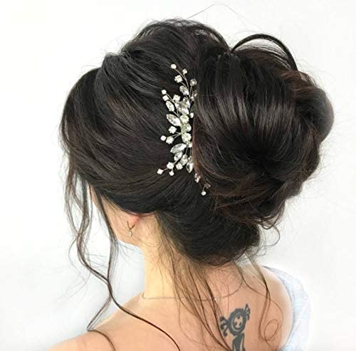 Jakawin Bride Wedding Hair Comb Crystal Hair Piece Silver Rhinestone Headpiece Bridal Hair Accessories for Women HC113 (Silver)
