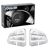 Xotic Tech Auto Interior 12 x Car Steering Side Control Button Cover Trim Decor Decoration Compatible with Mercedes C-Class W205 2014-2021, GLC Class X253 2016-2022(Silver)