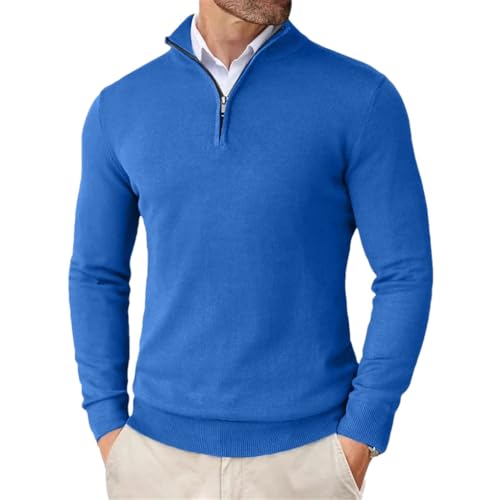 Men's Solid Color Casual V-Neck Zipper Stitching Simple Slim Long Sleeve Sweater