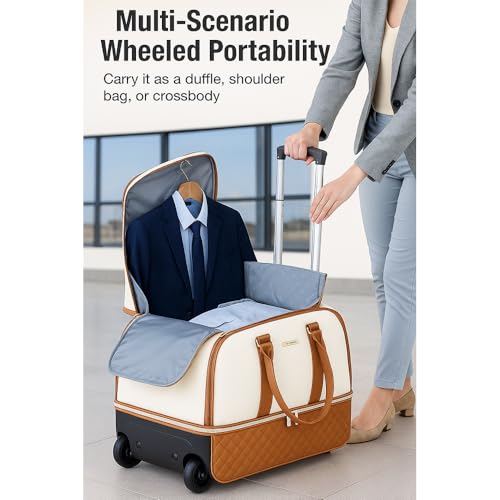 Trendfetchus Foldable Travel Bag 2.0 with Wheels – Convertible Garment Duffel Bag, Rolling Carry-On Weekender for Men & Women (White A)3